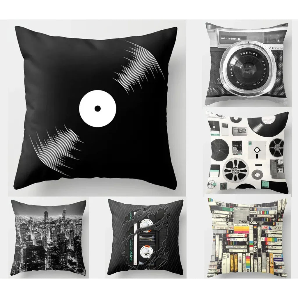 Pinchaqui.cl® Cámara Retro Negra Funda de Almohada Geométrica