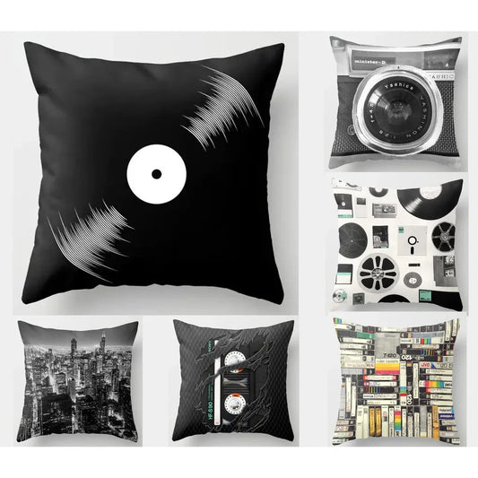 Pinchaqui.cl® Cámara Retro Negra Funda de Almohada Geométrica