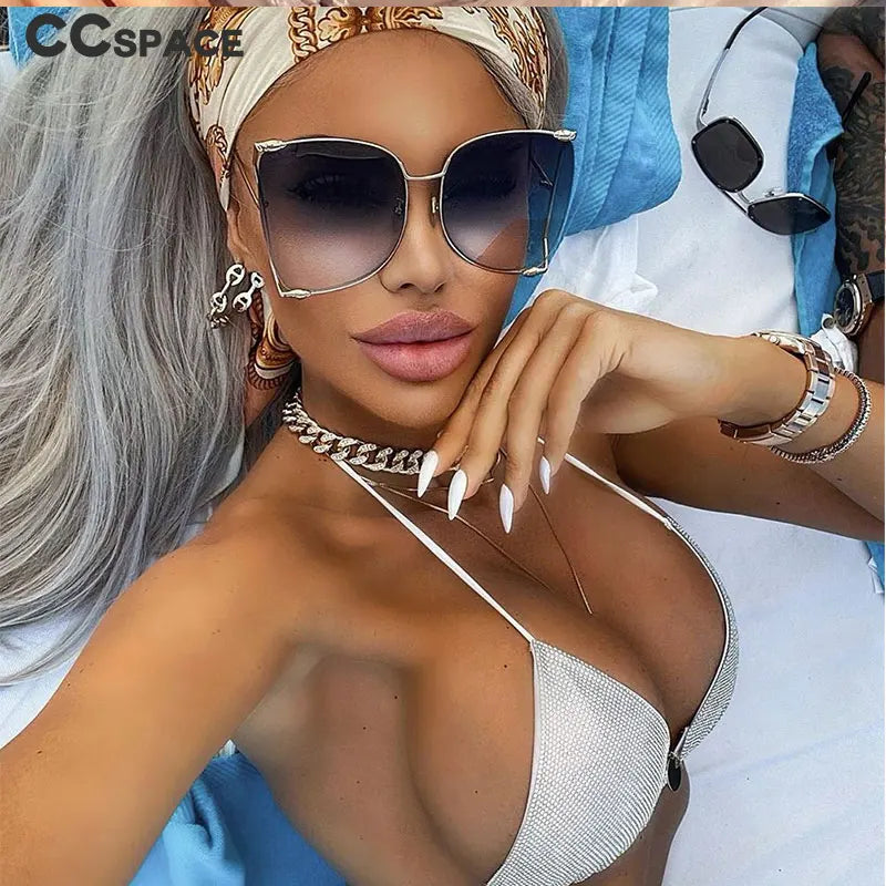 Pinchaqui.cl® Lentes de Sol Cuadradas de Gran Tamaño con Montura de Metal Mujer