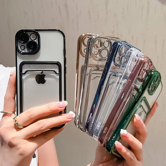 Pinchaqui.cl® Funda Transparente Galvanizada con Foto bolsillo para iPhone